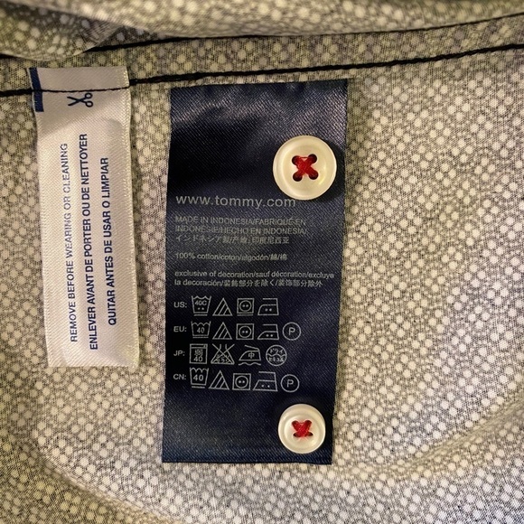 Tommy Hilfiger Short Sleeve Button-Down Shirt  Navy Blue Mens Lg - Picture 8 of 10